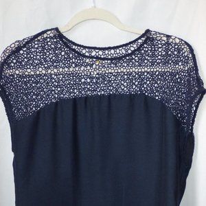 Navy Blue Shirt with Knit Shoulder Detail